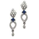 Rhodium-Plated Navy Blue American Diamond Studded Floral & Leaf Shaped Necklace with Earrings Jewellery Set
