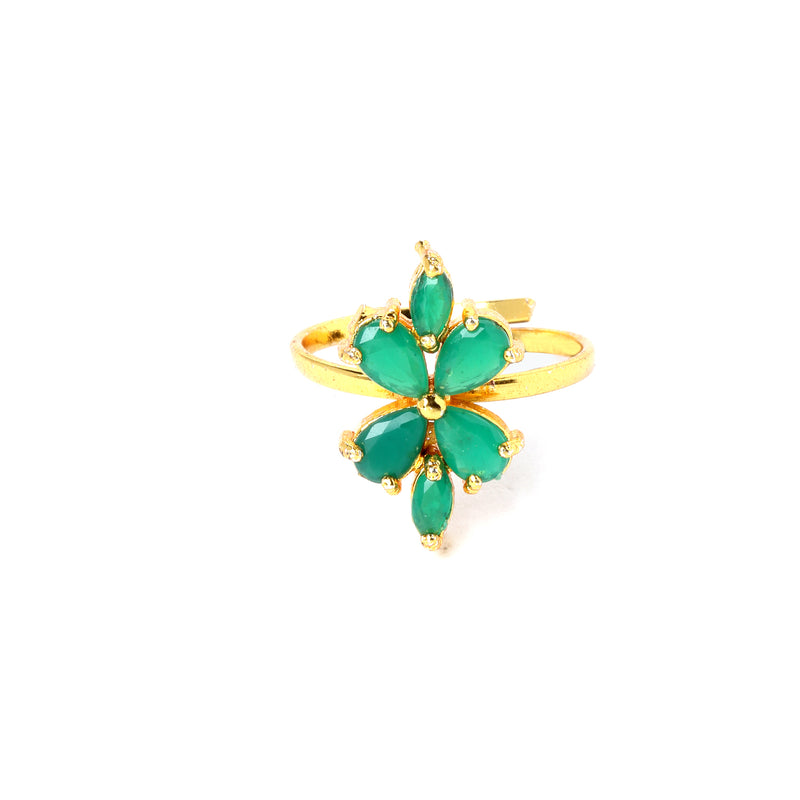 Flower Shaped Green & Gold Plated American Diamond Studded Handcrafted Jewellery Set Combo