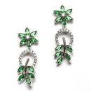 Rhodium-Plated American Diamond Studded Leaf & Circular Shaped Necklace With Earrings Set