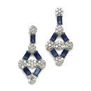 Rhodium-Plated Navy Blue American Diamond Studded Necklace With Earrings Jewellery Set