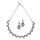 Rhodium-Plated Navy Blue American Diamond Studded Necklace With Earrings Jewellery Set