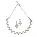Rhodium-Plated Sea Green American Diamond Studded Necklace With Earrings Jewellery Set