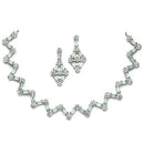 Rhodium-Plated Sea Green American Diamond Studded Necklace With Earrings Jewellery Set