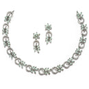 Rhodium-Plated American Diamond Studded Leaf & Circular Shaped Necklace With Earrings Set