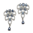 Rhodium-Plated Navy Blue American Diamond Studded Leaf Shaped Necklace with Earrings Jewellery Set