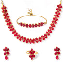 18K Gold-Plated Flower Shaped American Diamond Studded Handcrafted Jewellery Set Combo