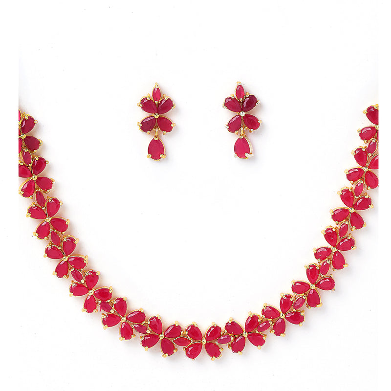 18K Gold-Plated Flower Shaped American Diamond Studded Handcrafted Jewellery Set Combo