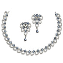 Rhodium-Plated Navy Blue American Diamond Studded Leaf Shaped Necklace with Earrings Jewellery Set