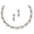 Rhodium Plated Leafy Motif Sea Green American Diamond Ethnic Necklace Jewellery Set