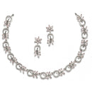Rhodium-Plated American Diamond Studded Leaf & Circular Shaped Necklace With Earrings Set