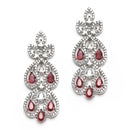 Rhodium-Plated Red American Diamond Studded Paisley Shaped Necklace & Earrings Jewellery Set