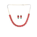 Flower Shaped Green & Red Gold Plated American Diamond Studded Jewellery Set Combo