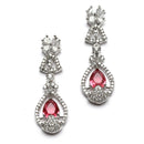 Rhodium-Plated Red American Diamond Studded Teardrop Tasselled Necklace & Earrings Jewellery Set