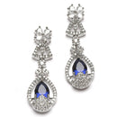 Rhodium-Plated Navy Blue American Diamond Studded Teardrop Tasselled Necklace & Earrings Jewellery Set