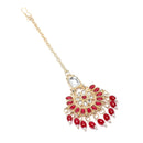 Gold-Plated Square Shaped Floral Red & White Kundan studded Maang Tikka