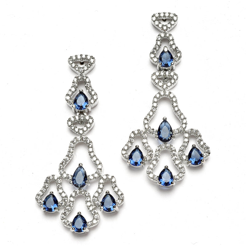 Rhodium-Plated Navy Blue American Diamond Studded Quirky Design Necklace with Earrings Jewellery Set