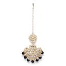 Gold-Plated Floral Black Pearl & Kundan studded  Chandbali Maang Tikka