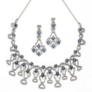Rhodium-Plated Navy Blue American Diamond Studded Quirky Design Necklace with Earrings Jewellery Set