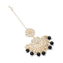 Gold-Plated Floral Black Pearl & Kundan studded  Chandbali Maang Tikka
