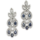 Rhodium-Plated Navy Blue American Diamond Studded Paisley Shaped Necklace & Earrings Jewellery Set