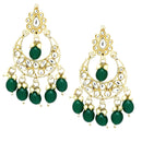 Gold Plated Kundan & Pearls Studded Crescent Shaped Chandbali Earrings