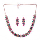 Pink Blue Green & White Rose Gold-Plated American Diamond-Studded Handcrafted Jewellery Set