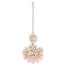 Gold-Plated Pink Pearl & Kundan studded  Chandbali Maang Tikka