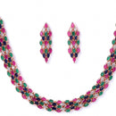 Pink Blue Green & White Rose Gold-Plated American Diamond-Studded Handcrafted Jewellery Set