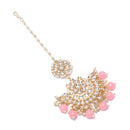 Gold-Plated Pink Pearl & Kundan studded  Chandbali Maang Tikka