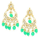 Gold Plated Kundan & Pearls Studded Crescent Shaped Chandbali Earrings