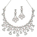 Rhodium-Plated Pink American Diamond Studded Quirky Design Necklace with Earrings Jewellery Set