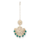 Gold-Plated Floral Green Pearl & Kundan studded  Chandbali Maang Tikka
