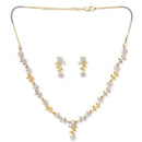 Leaf & Flower Shaped Gold-Plated with Silver-Tone & White American Diamond Studded Handcrafted Jewellery Set