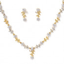 Leaf & Flower Shaped Gold-Plated with Silver-Tone & White American Diamond Studded Handcrafted Jewellery Set