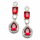Rhodium-Plated Red American Diamond Studded Fashionable Necklace & Earrings Jewellery Set