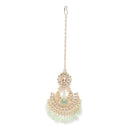 Gold-Plated Floral Light Green Pearl & Kundan studded  Chandbali Maang Tikka