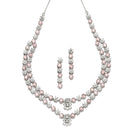 Rhodium-Plated Pink American Diamond Studded Star Shaped Layered Necklace & Earrings Jewellery Set