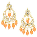 Gold Plated Kundan & Pearls Studded Crescent Shaped Chandbali Earrings