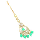 Traditional Gold Plated Kundan Studded & Mint Green Drop Pearl Maangtikka