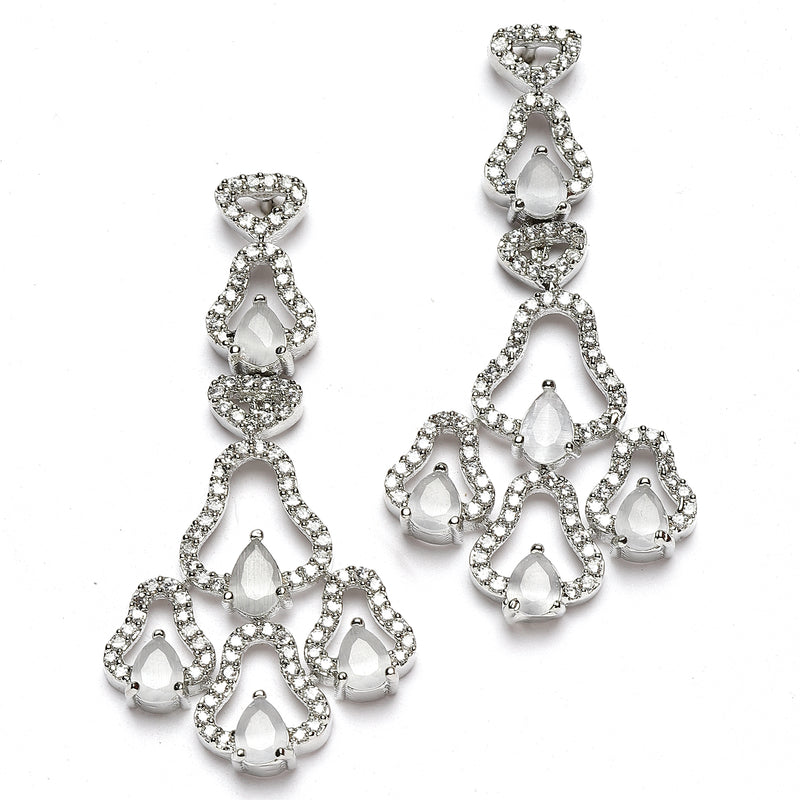 Rhodium-Plated Grey American Diamond Studded Quirky Design Necklace with Earrings Jewellery Set