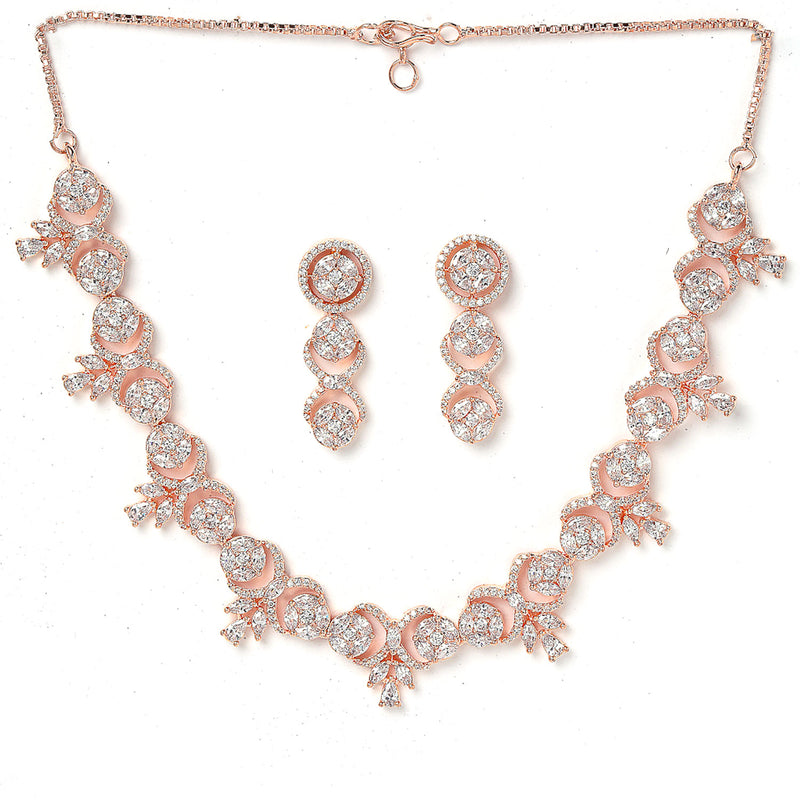 Rose Gold-Plated CZ & American Diamond Studded Handcrafted Jewellery Set