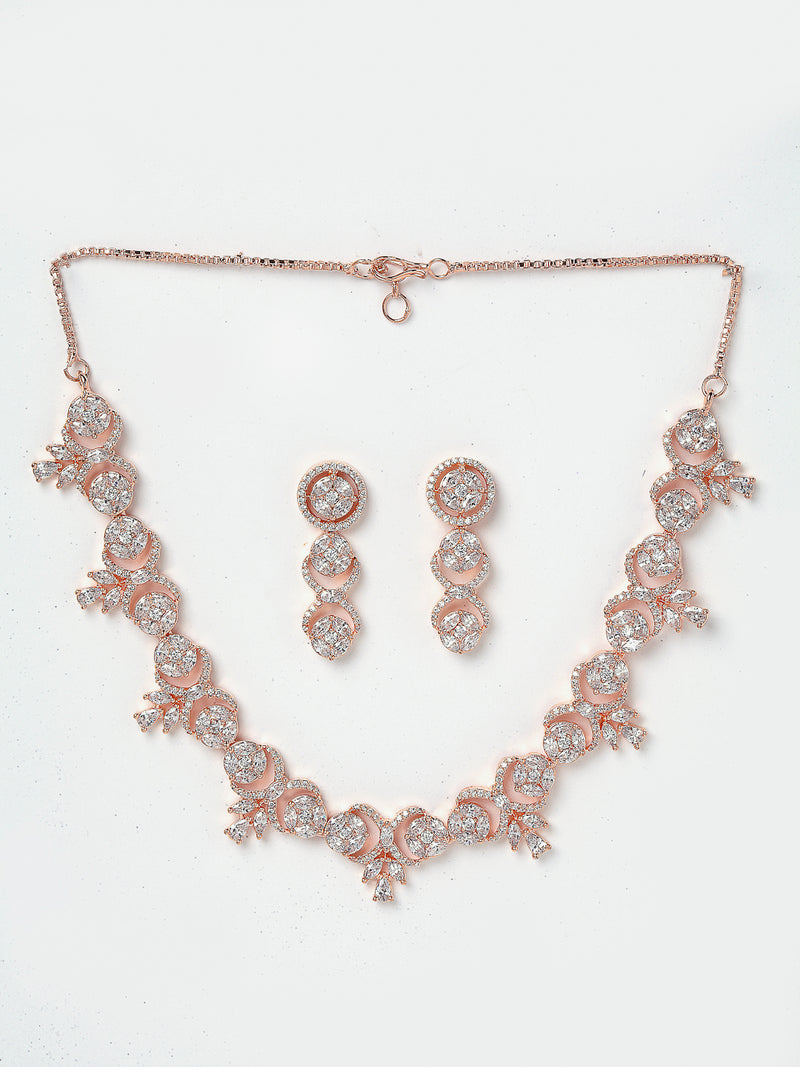 Rose Gold-Plated CZ & American Diamond Studded Handcrafted Jewellery Set