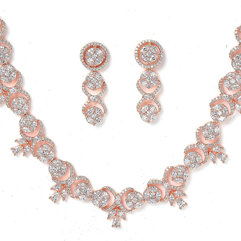 Rose Gold-Plated CZ & American Diamond Studded Handcrafted Jewellery Set