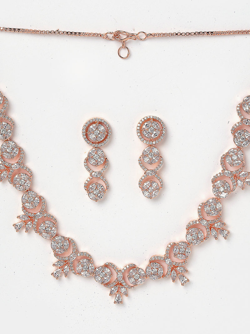 Rose Gold-Plated CZ & American Diamond Studded Handcrafted Jewellery Set