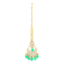 Traditional Gold Plated Kundan Studded & Mint Green Drop Pearl Maangtikka