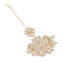Gold-Plated Floral White Pearl & Kundan studded  Chandbali Maang Tikka