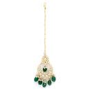 Traditional Gold Plated Kundan Studded & Green Drop Pearl Maangtikka