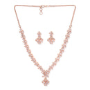 Rose Gold-Plated & White American Diamond Studded Floral Shaped Jewellery Set