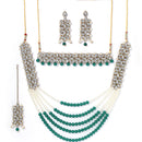 Gold-Plated & Green Kundan-Studded & Pearl Beaded Antique Jewellery Set Combo