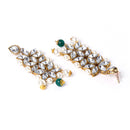Gold-Plated & Green Kundan-Studded & Pearl Beaded Antique Jewellery Set Combo